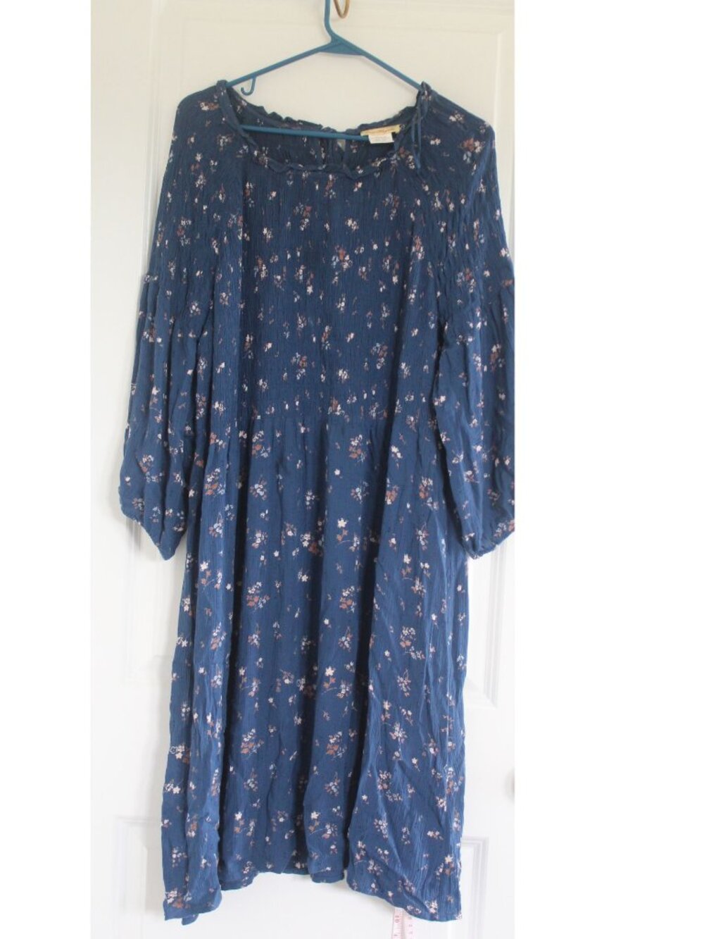 Sweet Magnolia Dress Womens XXL Blue Floral Boho Smocked Bodice